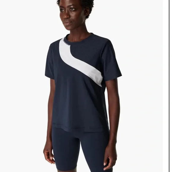 SWEATY BETTY Score Gym T-Shirt Navy with White XL - Picture 2 of 8